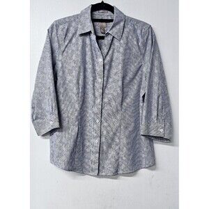 CHICO'S Blue Wrinkle Resistant Floral Long Sleeve Button-Up Women Shirt (1)